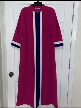 Vintage Vanity Fair Dressing Robe Bathrobe Velour Purple Pink 3/4 Zip Size M